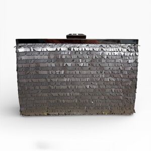Rachel Roy Silver Gray Sequin Evening Clutch Purse Cocktail Party Handbag Clutch